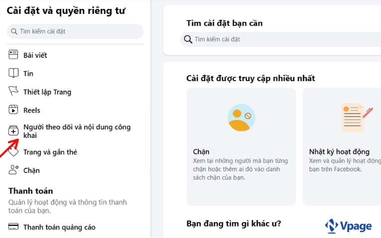 Chọn Người theo dõi và nội dung công khai